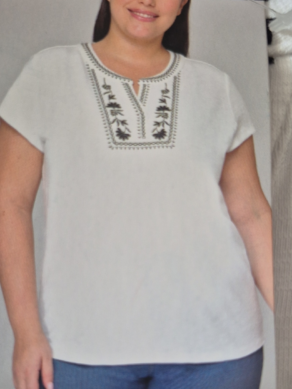 L: Talbots Ivory and Black Floral Embroidered Blouse